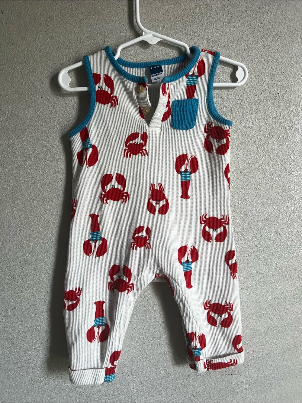 Old Navy White  One-Piece with Red Crab Print and Blue Trim
